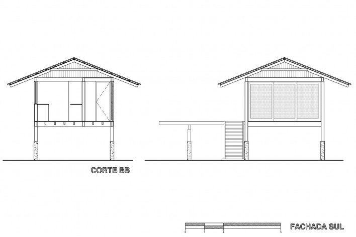 Casa nº 7, elevação, Praia de Itamambuca, Ubatuba. Arquiteto Eduardo Martins de Mello, 2008
