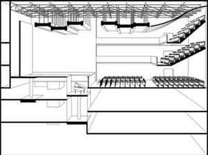Corte perspectivado da Sala de Concertos<br />Imagem dos autores do projeto 