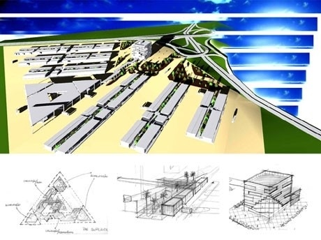 Vista do conjunto – primeiros croquis: desenvolvimento e síntese<br />Imagem dos autores do projeto 