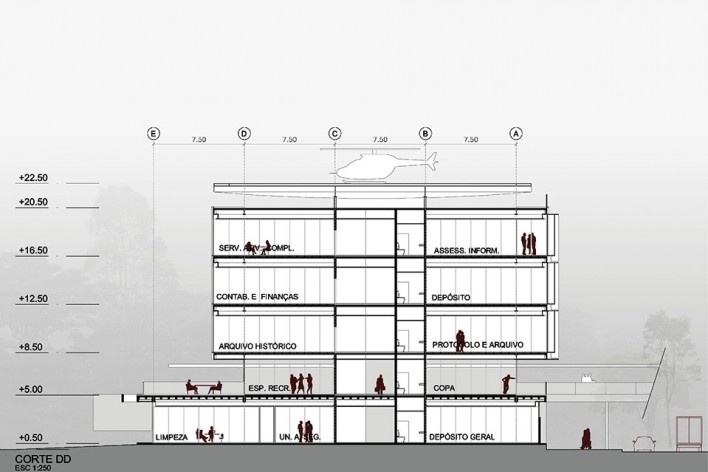 Corte DD, Sede Administrativa da Câmara Municipal de Porto Alegre, 1º lugar, Corsi Hirano Arquitetos<br />Imagem divulgação 