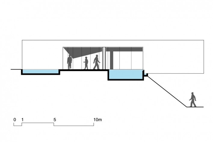 Bar/pool/gallery, longitudinal section. BCMF arquitetos + MACh arquitetos