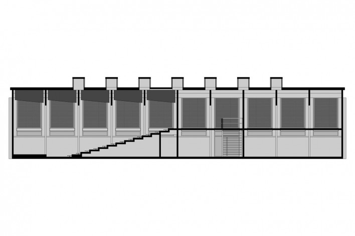 Saint Catherine’s College, corte longitudinal do auditório, Oxford, Inglaterra, 1959-1964, arquiteto Arne Jacobsen<br />Modelo tridimensional de Edson Mahfuz e Ana Karina Christ 