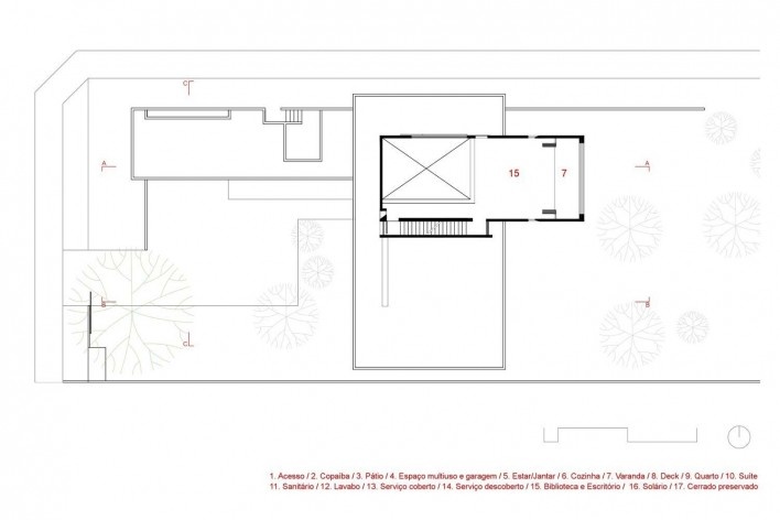 Arquiteto Fabiano Sobreira. Casa da Copaíba, Brasília, 2012. Planta do segundo pavimento