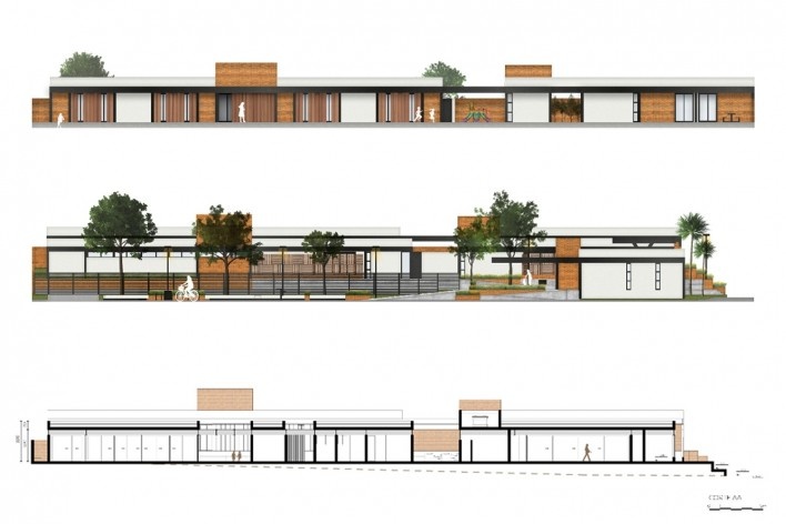 Casa Vênus, elevações e corte AA, Presidente Prudente SP, 2021. Arquiteta Juliana Menegassi<br />Imagem divulgação  [Acevo Juliana Menegassi]