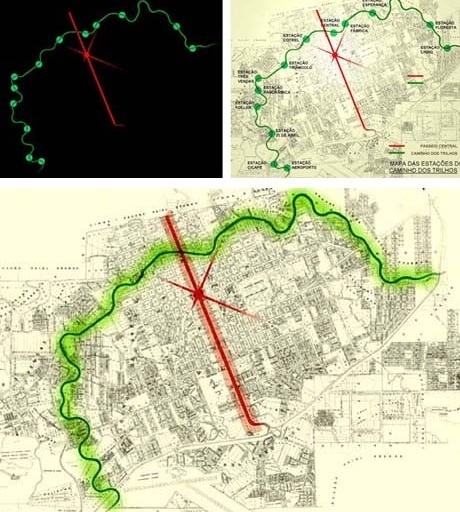 Conceito: Passeio Central e Caminho dos Trilhos<br />Imagem dos autores do projeto 