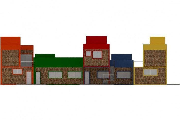 Fachada frontal de um quarteirão da área C<br />Desenho dos autores 