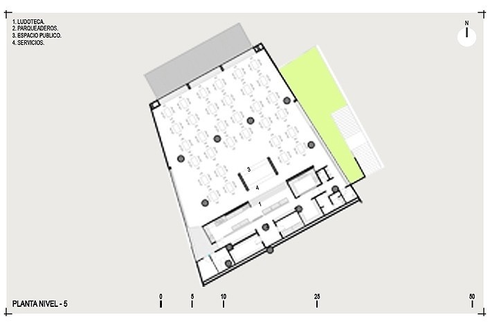 Planta nivel 5. Colegio Santo Domingo Savio. Medellín, Colombia. 2008<br />Obranegra arquitectos 