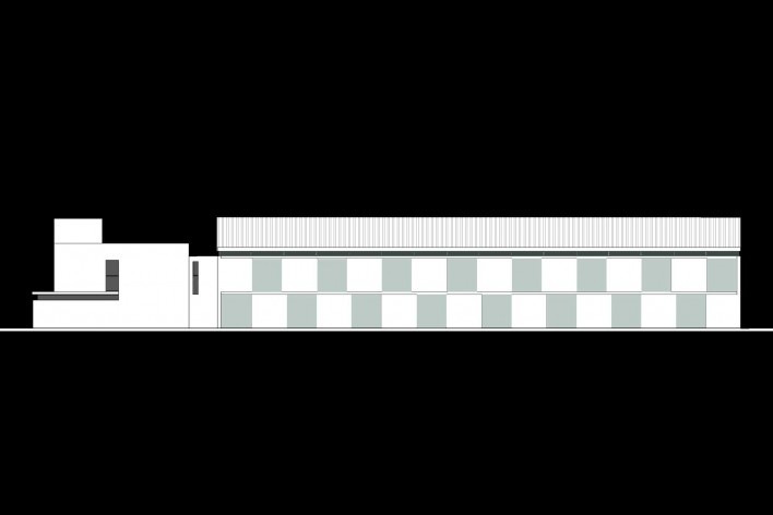 Cootrapar – cooperativa de trabajadores de aceros del Paraguay. Fachada bosque. Arq. Luis Alberto Elgue y Arq. Cynthia Solis Patri. Villa Hayes, Paraguay. 2007 – 2008.