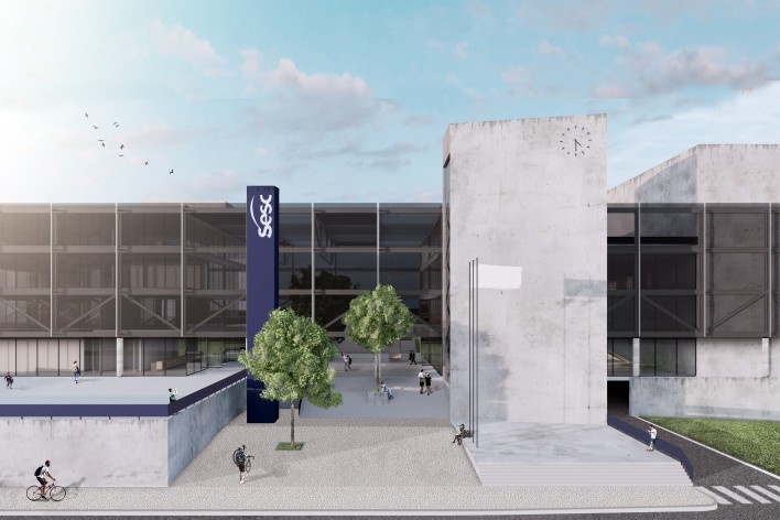 Sesc Limeira, vista frontal, 2017. Arquitetos Alvaro Puntoni, João Sodré, José Paulo Gouvêa e Pedro Mendes da Rocha / Grupo SP + JPG.ARQ + Pedro Mendes da Rocha