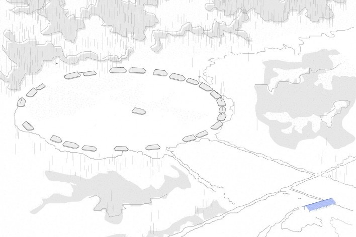 Xingu Canopies, site plan perspective, Xingu National Park, São Félix do Araguaia MT Brasil, 2017. Architect Gustavo Utrabo (author) / Estúdio Gustavo Utrabo<br />Imagem divulgação / disclosure image  [Estúdio Gustavo Utrabo]