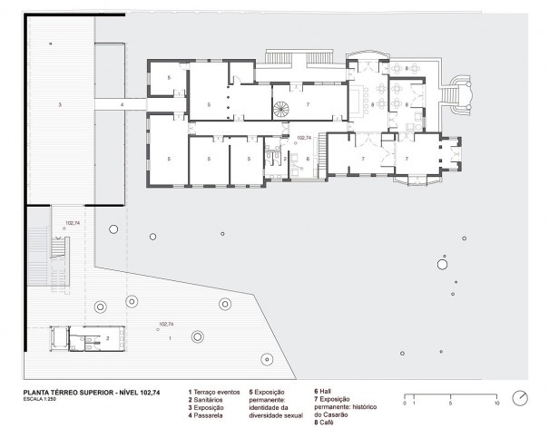 Museu da Diversidade Sexual, planta térreo superior, nível 102,74. Hereñú + Ferroni Arquitetos, 2014<br />Imagem divulgação 