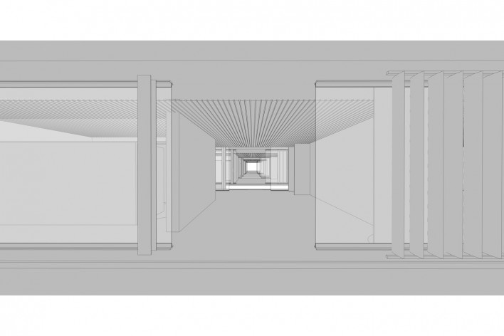 Aulário 3 (unidade de Alicante), vista interna, San Vicente del Raspeig, Alicante, Espanha, 2000. Arquiteto Javier Garcia-Solera<br />Modelo tridimensional e imagem Edson Mahfuz 