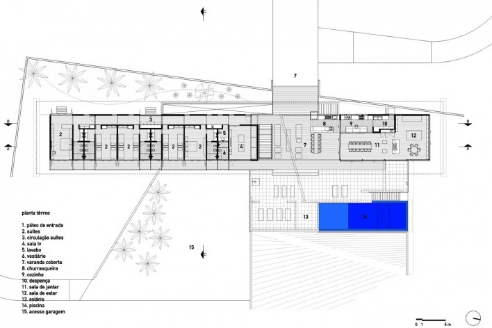 Residência Piracaia, planta térreo, Piracaia SP Brasil, 2012-2014. Arquitetos Lua Nitsche e Pedro Nitsche<br />Imagem divulgação  [Nitsche Arquitetos Associados]