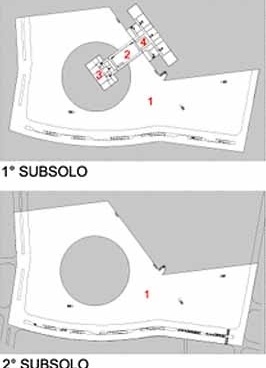 Legenda: 1. Estacionamento; 2. Acesso Restrito; 3. Vestiários do GJA; 4. Vestiários do ICM <br />Imagem dos autores do projeto 