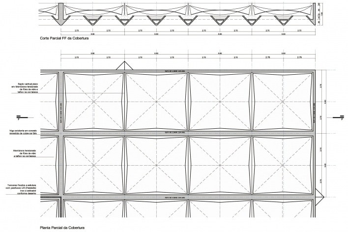 Proposta para Sobre-Cobertura do Edifício Vilanova Artigas, sede da FAU-USP, planta parcial da cobertura. Arquiteto Pedro Paulo de Melo Saraiva, 2009<br />Imagem escritório 