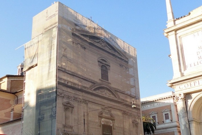 Recuperação da fachada da Igreja de Santa Maria della Vittoria, Centro Histórico de Roma<br />Foto Petterson Dantas 