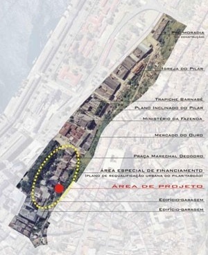 Localização do projeto na área do Pilar<br />Imagem dos autores do projeto 