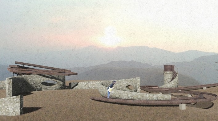 Ninho. A fenomenologia do habitar, maquete eletrônica, Brumadinho MG, 2019. Arquiteta Julia Furtado Zanon<br />Elaboração Julia Furtado Zanon 