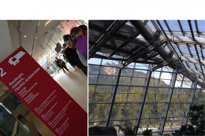 À esquerda, aspecto da sinalização dos percursos museográficos À direita, transparência na composição do jardim botânico em anexo <br />Foto Fabio Jose Martins de Lima 