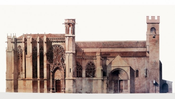 Basílica de Saint-Nazaire e Saint-Celse, Carcassonne, França, desenho de Viollet-le-Duc<br />Foto Victor Hugo Mori 