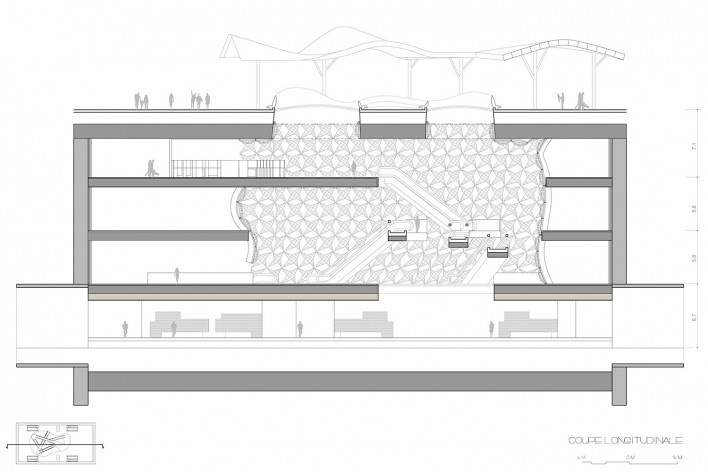 Clichy – Montfermeil Metro Station, longitudinal section, Paris, first prize, Miralles Tagliabue EMBT<br />divulgación / divulgation 