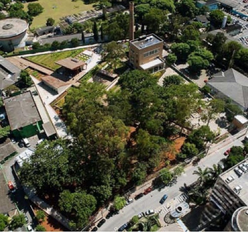 Praça Victor Civita - Museu Aberto da Sustentabilidade, vista aérea, São Paulo. Levisky Arquitetos Associados, 2008<br />Foto Nelson Kon 
