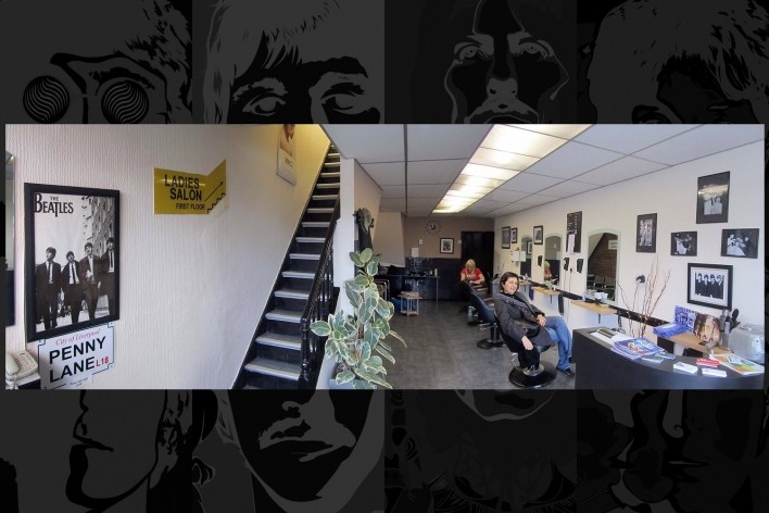 Barber Shop Penny Lane. Interior com as fotos dos integrantes da banda no local<br />Foto Victor Hugo Mori 