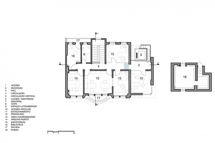 Casa Lutzenberger, à esquerda, planta do terceiro pavimento; à direita, planta do porão. Reforma Kiefer arquitetos