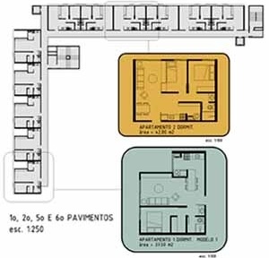 Plantas dos 1º, 2º, 5º e 6º pavimentos e das unidades tipo <br />Imagem dos autores do projeto 