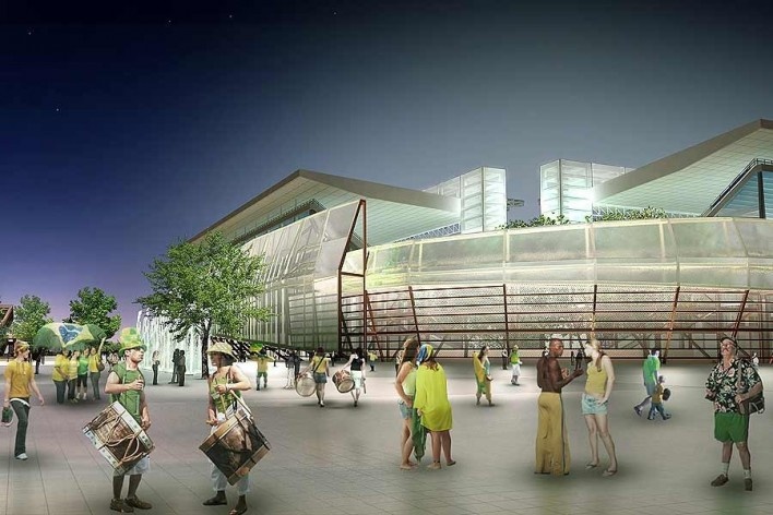 Arena Pantanal, perspectiva, Cuiabá MT. Arquiteto Sergio Coelho [GCP Arquitetos]