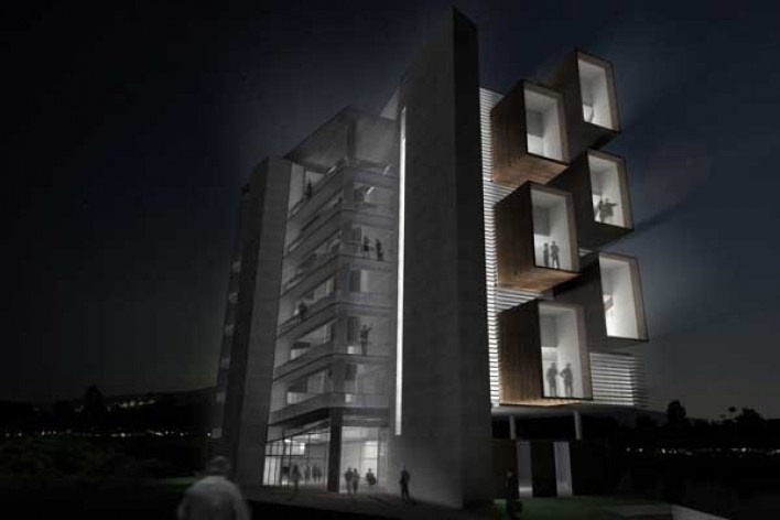 Perspectiva noturna do edifício<br />Imagem dos autores 