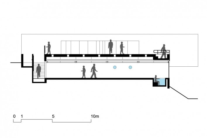 Bar/pool/gallery, longitudinal section. BCMF arquitetos + MACh arquitetos