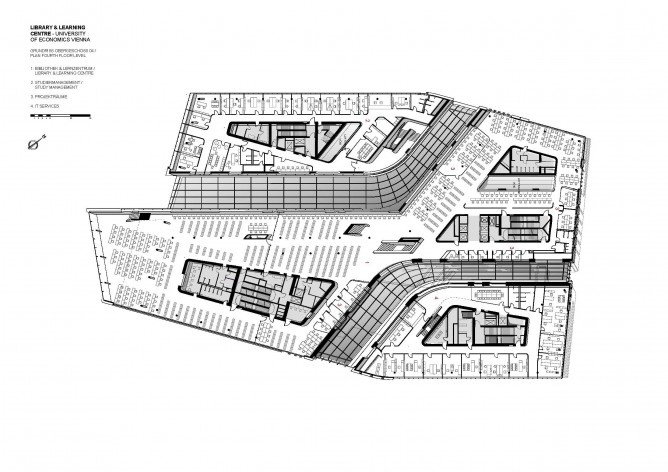 Library and Learning Centre, University of Economics & Business Vienna, plan third floor level. Zaha Hadid Architects