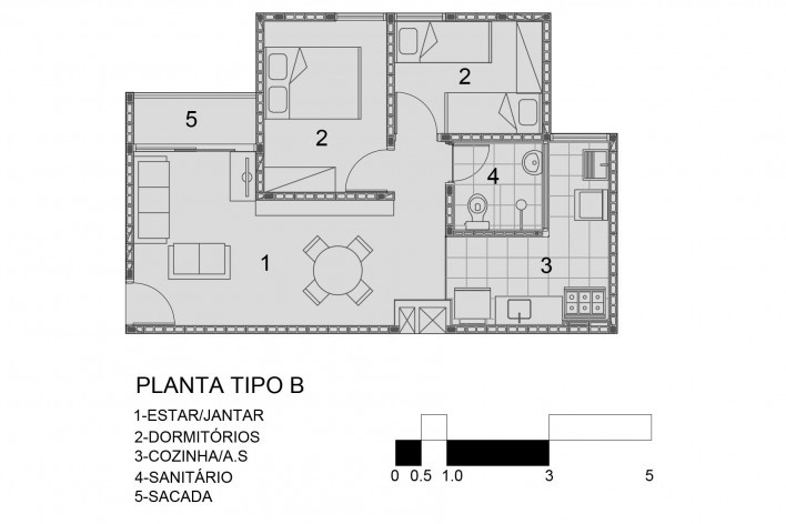 Planta tipo B<br />Biselli & Katchborian Arquitetos 