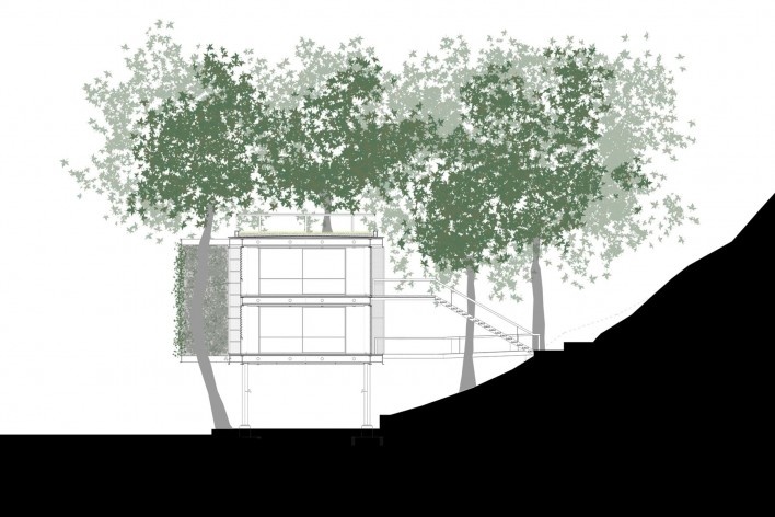 Edifício Beta, corte transversal, Campus da PUC-Rio, Rio de Janeiro. Arquitetos Marcos Favero, Andres Passaro e Diego Portas
