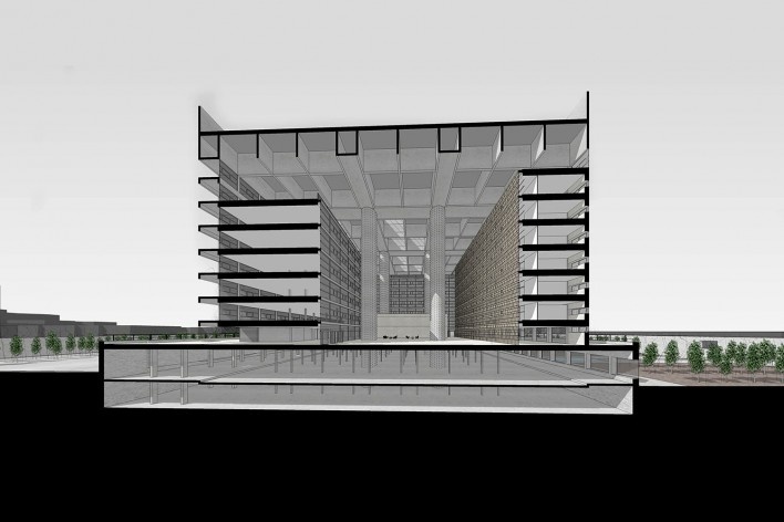 Caja Granada, corte, Granada, Andaluzia, Espanha, 2001. Arquiteto Alberto Campo Baeza<br />Modelo tridimensional Miguel Pastore Bernardi / Imagem Edson da Cunha Mahfuz 