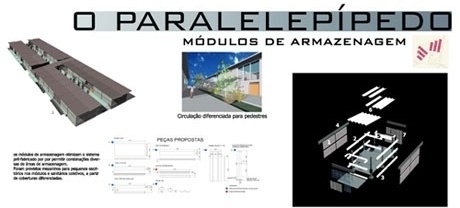 Galpões: perspectiva, vista, sistemas de peças e diagrama de montagem<br />Imagem dos autores do projeto 