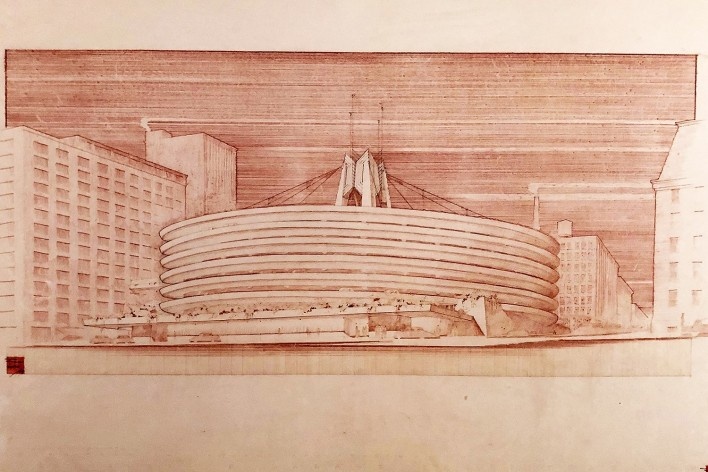 Self-service Garage for Pittsburgh, Frank Lloyd Wright, mostra “The Human Insect: Antenna Architectures 1887-2017”<br />Foto Ana Tagliari / Wilson Florio, 2018 