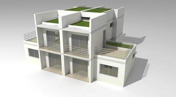 Maquete eletrônica de casas geminadas. Concurso Habitação para Todos.CDHU.Sobrados - 2º Lugar.<br />Autores do projeto  [equipe premiada]