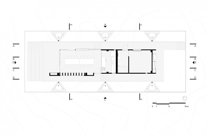 Palicourea House, ground floor plan (block A), São Jorge GO Brasil, 2021. Architects Daniel Mangabeira, Henrique Coutinho and Matheus Seco / Bloco Arquitetos<br />Imagem divulgação / disclosure image  [Bloco Arquitetos]