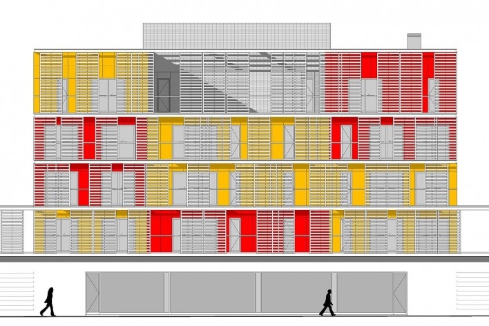 Conjunto Habitacional Fira de Barcelona – L’Hospitalet de Llobregat, fachada sul de um dos edifícios, Barcelona 2009. ONL Arquitectura<br />Imagem divulgação 