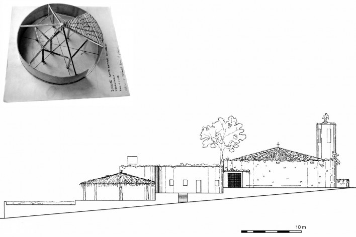 Igreja Espírito Santo do Pinhal, maquete e corte longitudinal, Uberlândia, 1976<br />Imagem divulgação  [Instituto Bardi]