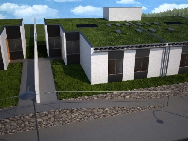 Perspectiva externa. Concurso Habitação para Todos CDHU. Casas escalonadas - Menção honrosa.<br />Autores do projeto  [equipe premiada]