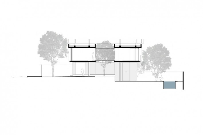 Casa Villa Lobos, corte aa, 2018, São Paulo SP Brasil. Arquitetos Cristiane Muniz, Fabio Valentim, Fernanda Barbara e Fernando Viégas/ Una Arquitetos<br />Imagem divulgação  [Acervo Una Arquitetos]