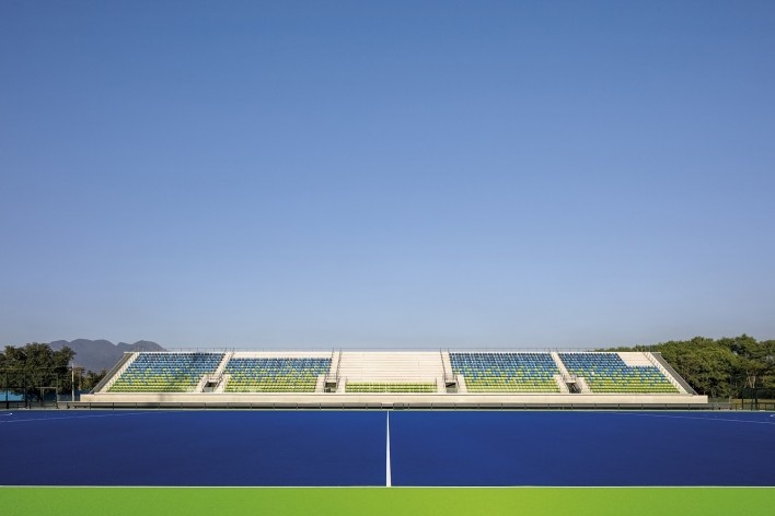 Centro Olímpico de Hóquei sobre Grama, Parque Olímpico de Deodoro, Rio de Janeiro, RJ, Escritório Vigliecca & Associados<br />Foto Leonardo Finotti 