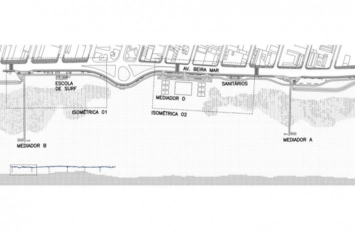 Requalificação urbana e ambiental da orla de Ilha Comprida, trecho com mediadores A, B e D, implantação parcial, 2019. Arquitetos Marcos Boldarini e Lucas Nobre<br />Imagem divulgação 