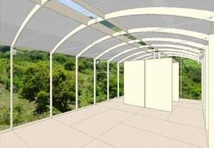 Vista interna. Núcleo molhado, ventilação e iluminação pela telha translúcida<br />Imagem dos autores do projeto 