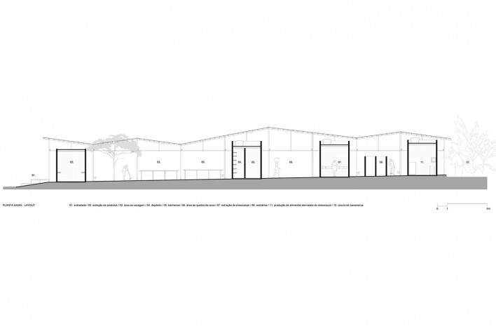 Centro de Referência Quebradeiras de Babaçu, corte, Povoado de Sumaúma, Vitória do Mearim MA Brasil, 2022. Arquitetos Christian Teshirogi e Noelia Monteiro (autoria e coordenação) / Estúdio Flume<br />Imagem divulgação  [Estúdio Flume]