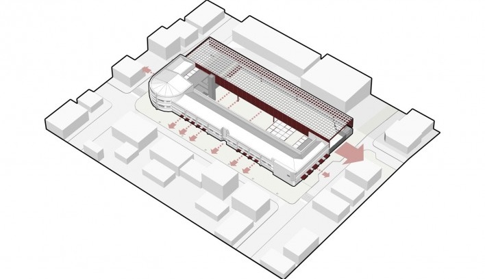 1º lugar Concurso Mercado Público de Lages, perspectiva esquemática do conjunto, Lages. Escritórios Zulian Broering + Zanatta Figueiredo<br />Imagem divulgação 