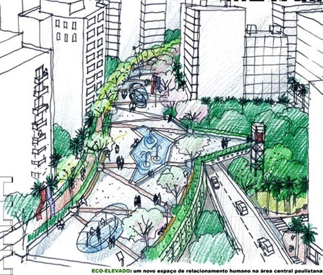 Eco-elevado: um novo espaço de relacionamento humano na àrea central paulistana<br />Imagem do autor do projeto 